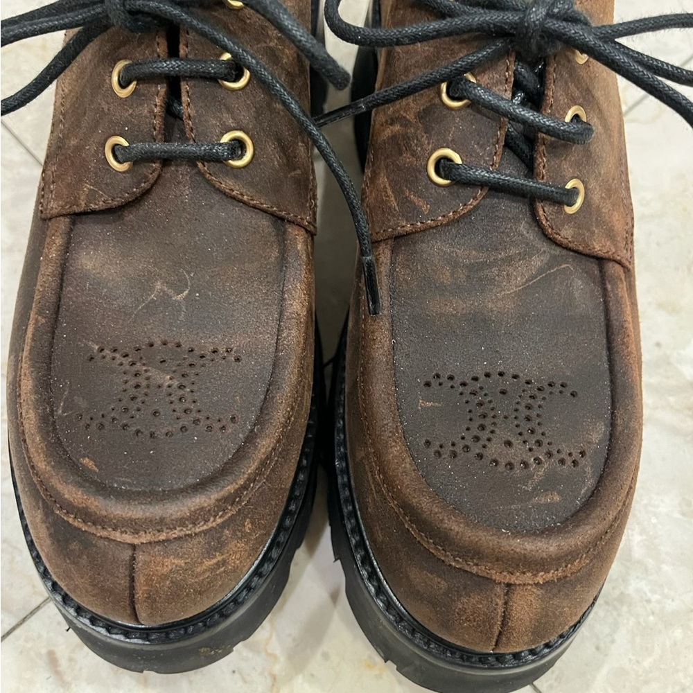 CELINE TRIOMPHE DERBIE Boots, Waxed Suede Shoes Women’s Sz 39 / 8.5 US - Picture 7 of 13